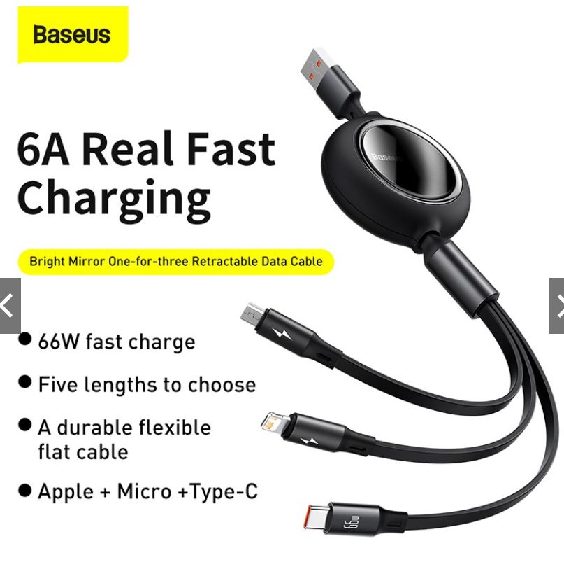 Baseus 66W 3IN1 retractable data cable