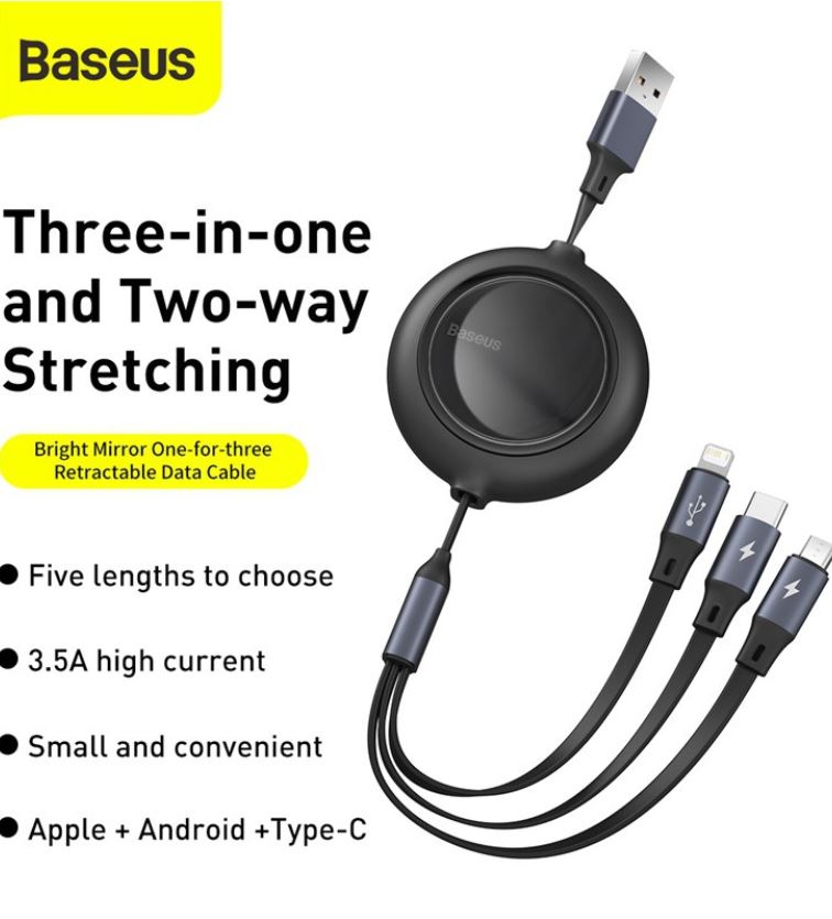 Baseus bright mirror retraceable charging cable 3.5A