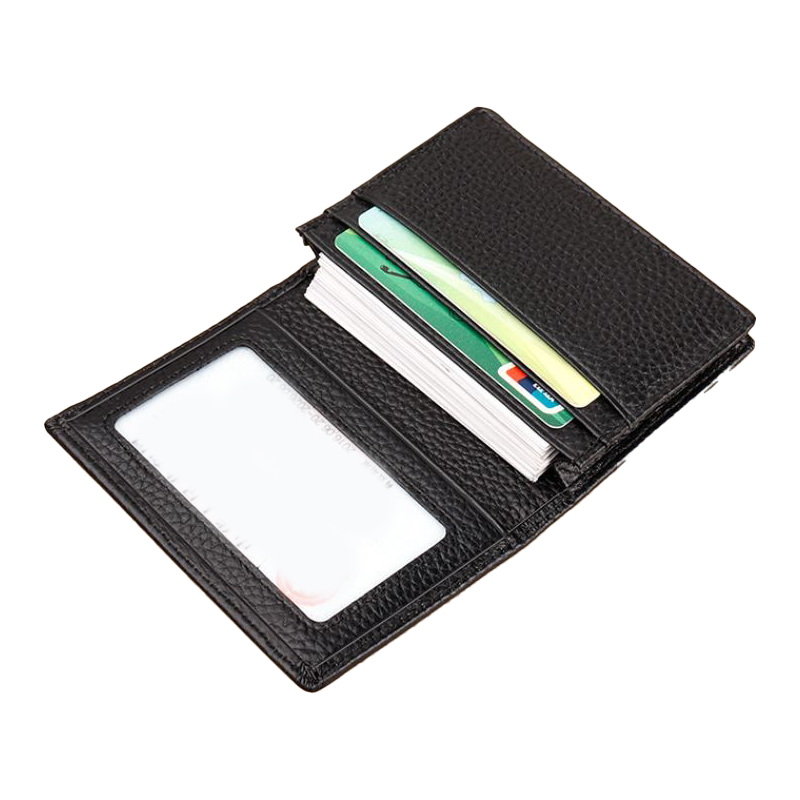 Genuine leather expandable card holder with window