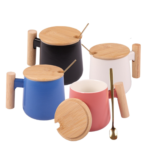 Ceramic Mug with Wooden Lid and handle CR11