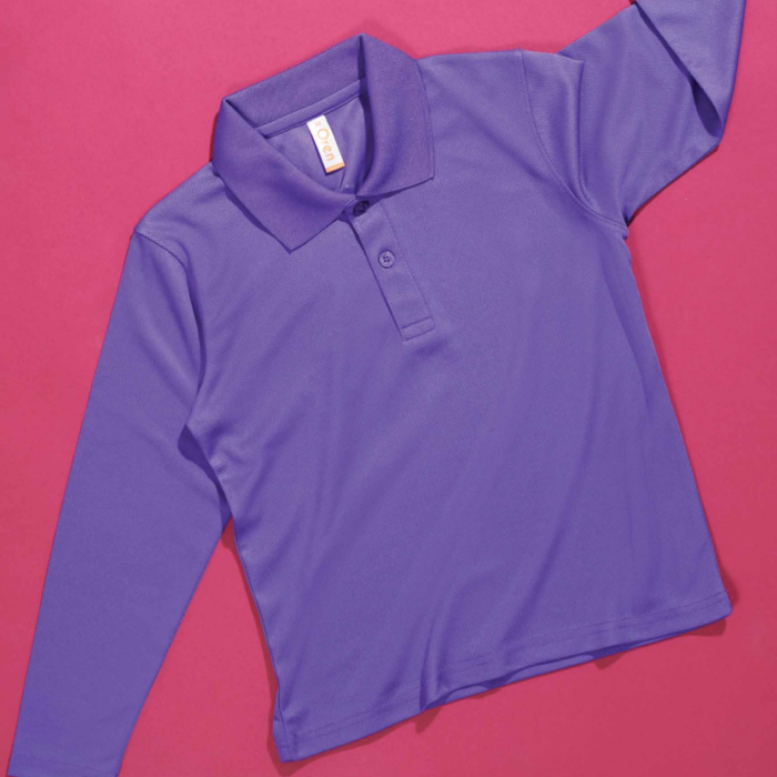 Kids Microfibre Eyelet Long Sleeve Polo Shirt QD99